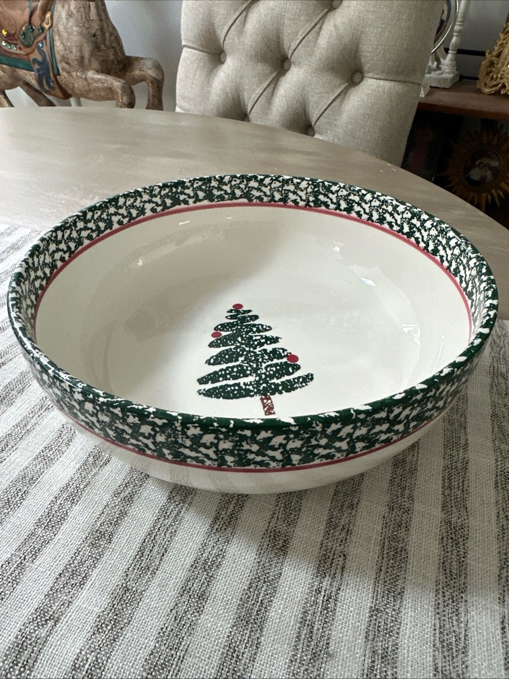 Serving Bowl Furio Christmas Tree Green Sponge 10" Italy Holliday Festive